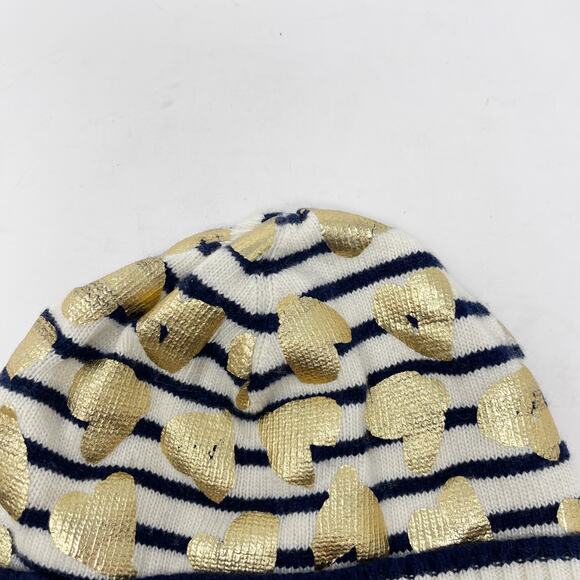 Crewcuts Girls S/M Cream Blue Gold Foil Striped Leopard Beanie Hat Wool Cashmere - Picture 3 of 8